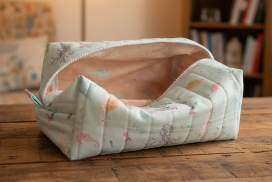 Fabric pouch with zipper with sea creature fabric