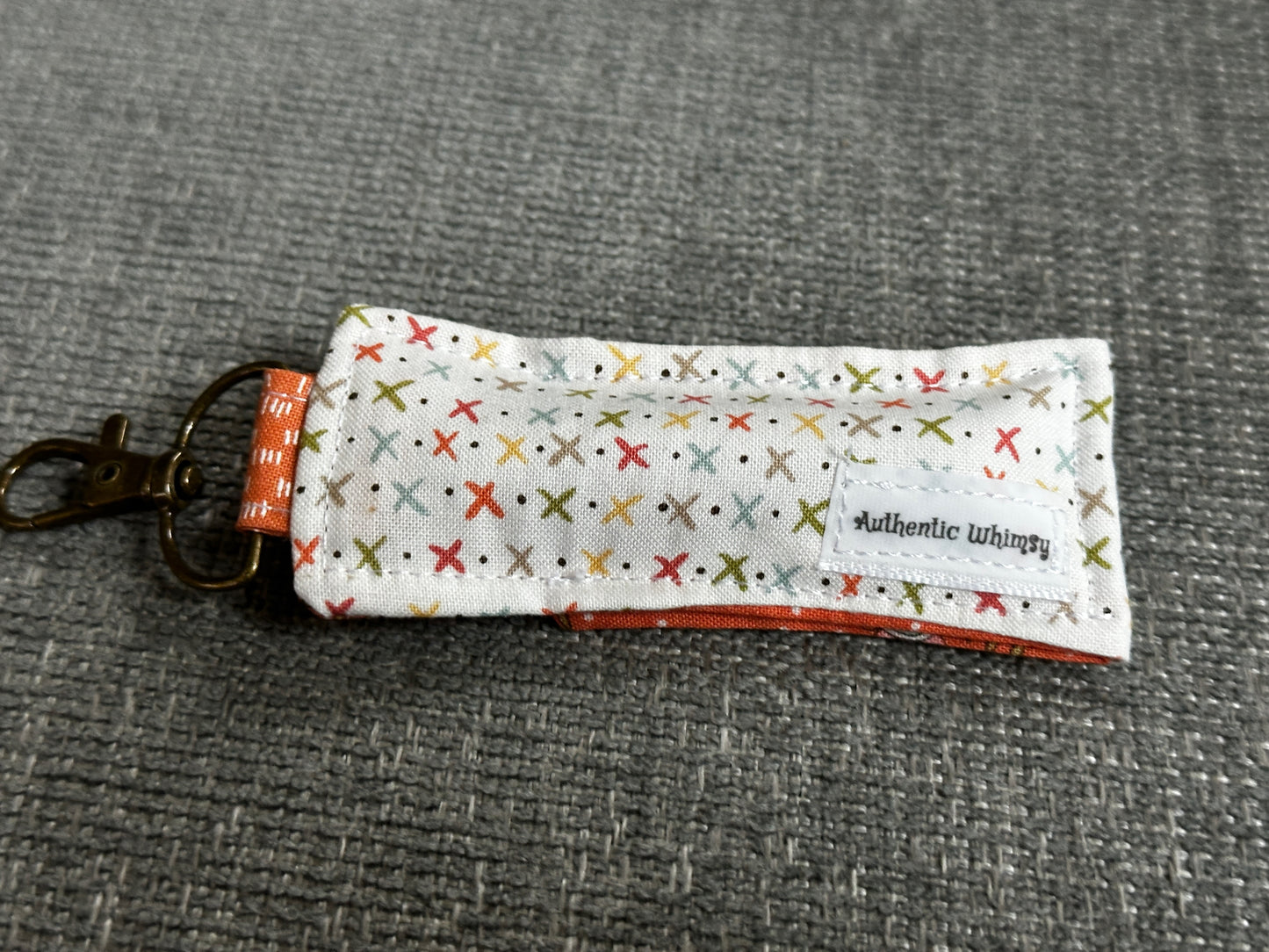 Lip Balm Holder - White Fabric and Orange Flora Interior