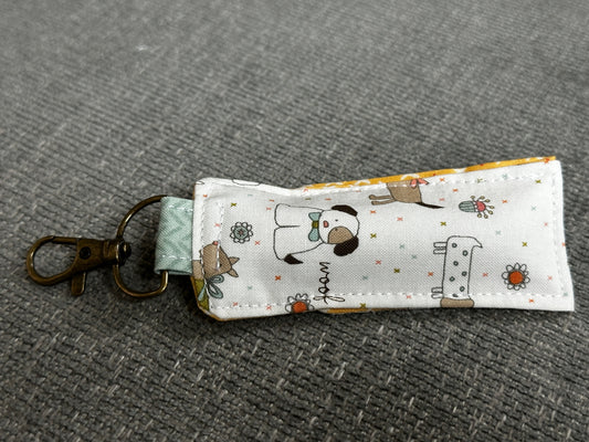 Lip Balm Holder - White Fabric with Dogs and Yellow Interior