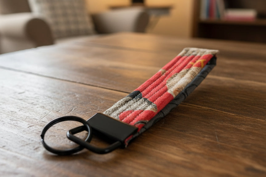 Keychain with red and beige pattern