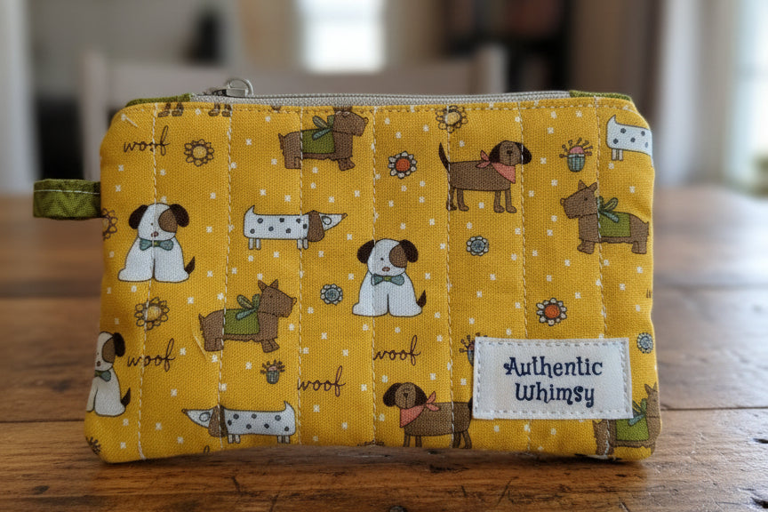 Yellow pouch with dog pattern