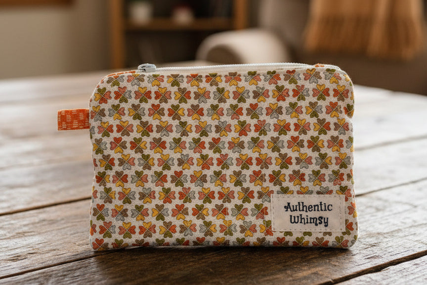 Zipper pouch with multi-colored clovers