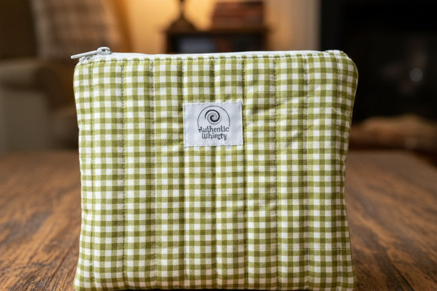 Green checkered pouch