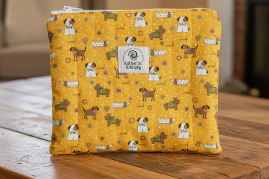 Yellow pouch with dog pattern 