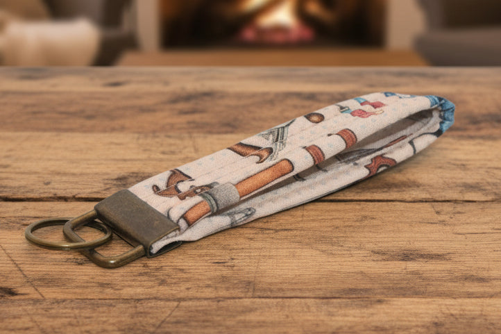 Fabric keychain with tools pattern