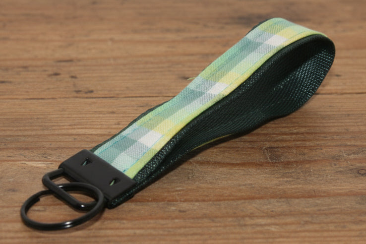 Green plaid fabric keychain