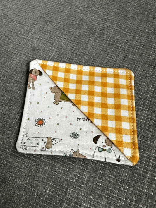 Corner Bookmark - Yellow Gingham with White Fabric with Dogs