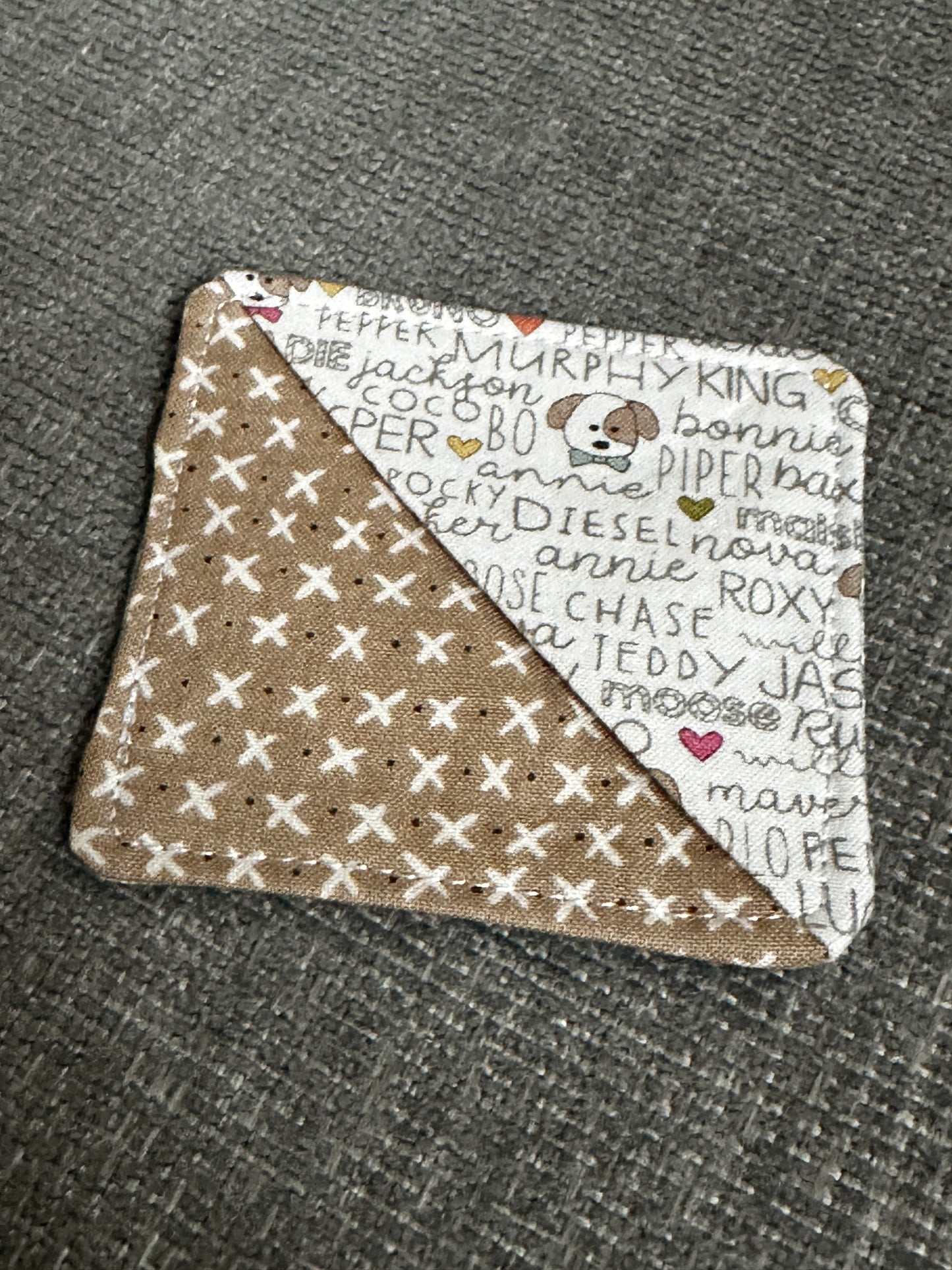 Corner Bookmark - White Fabric with Dogs with Beige Fabric