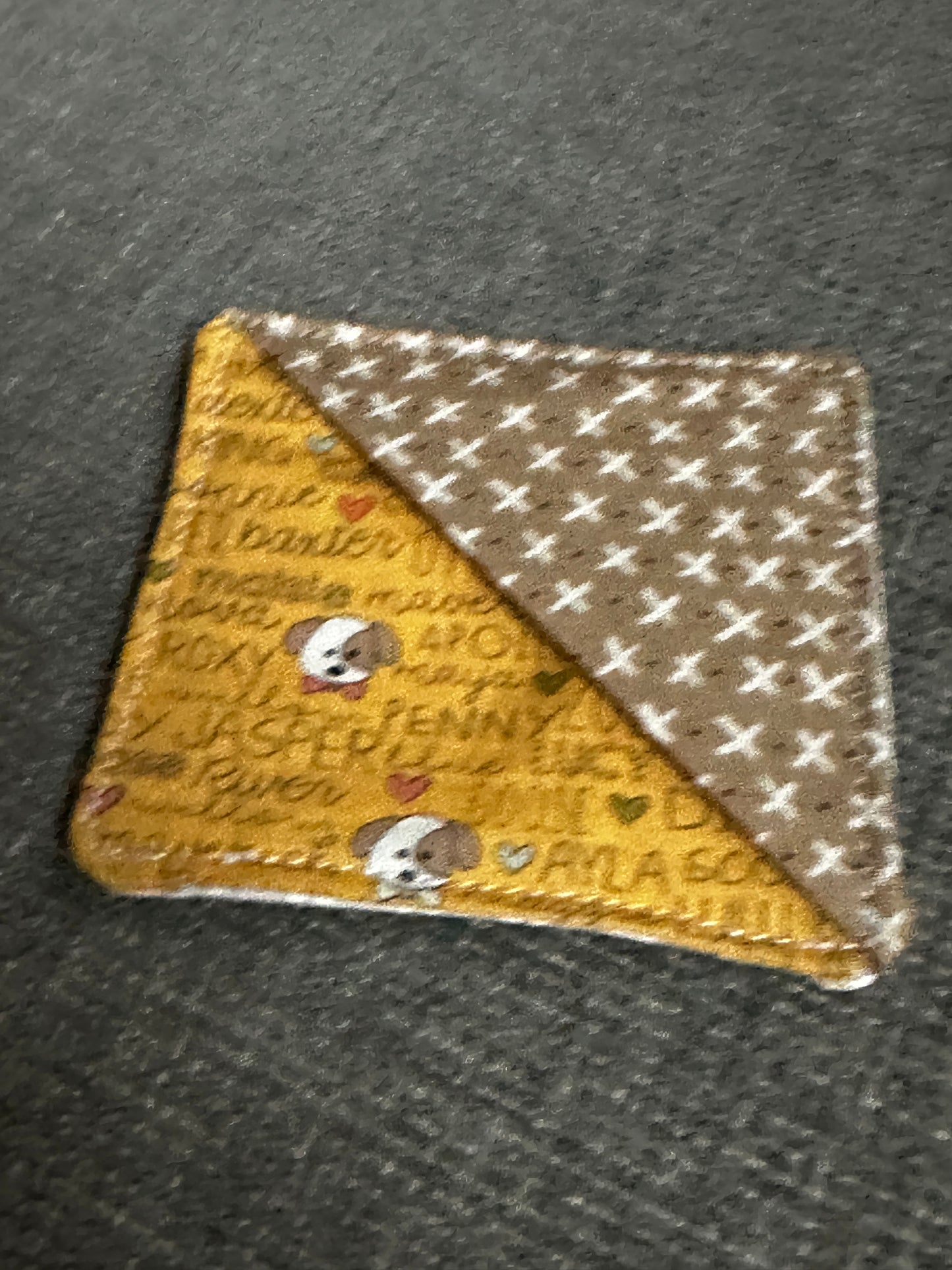 Corner Bookmark - Beige Fabric with Yellow Fabric with Dogs