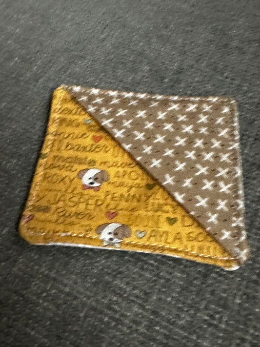 Corner Bookmark - Beige Fabric with Yellow Fabric with Dogs