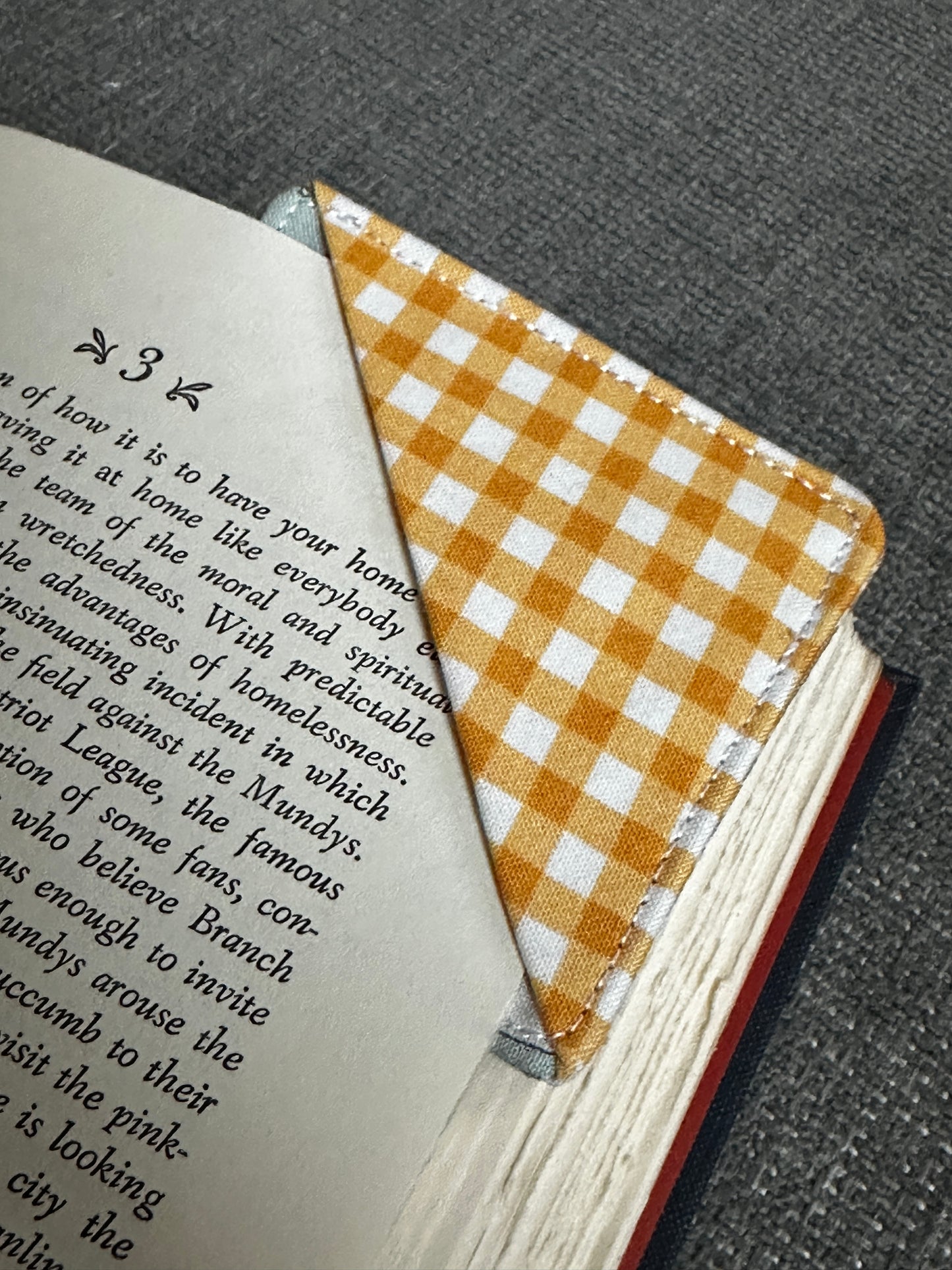 Corner Bookmark - Yellow Gingham with Blue Fabric with Dogs