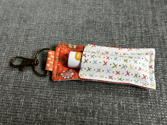 Lip Balm Holder - White Fabric and Orange Flora Interior