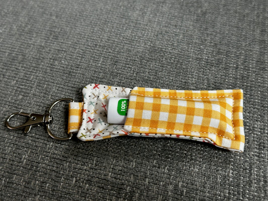 Lip Balm Holder - Yellow Gingham Fabric with White Interior