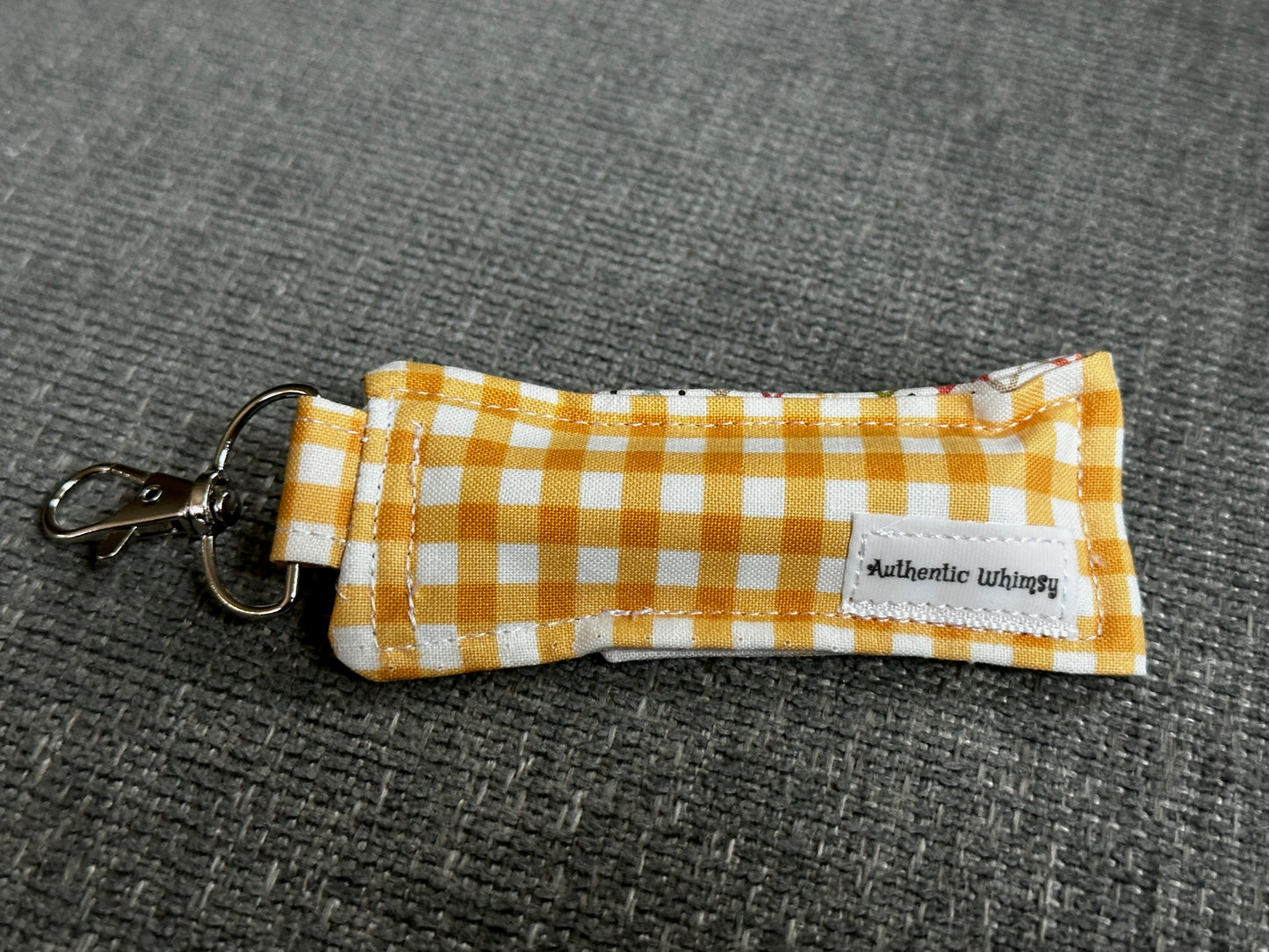 Lip Balm Holder - Yellow Gingham Fabric with White Interior