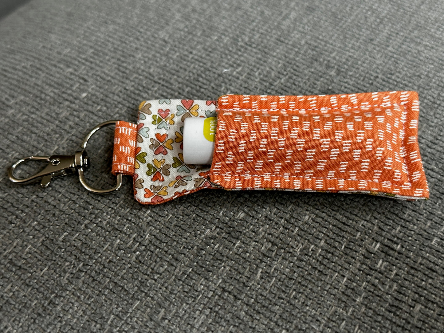 Lip Balm Holder - Orange Fabric with Clover Interior