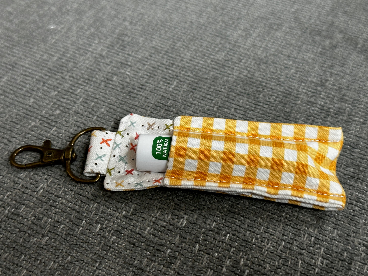 Lip Balm Holder - Yellow Gingham Fabric with White Interior