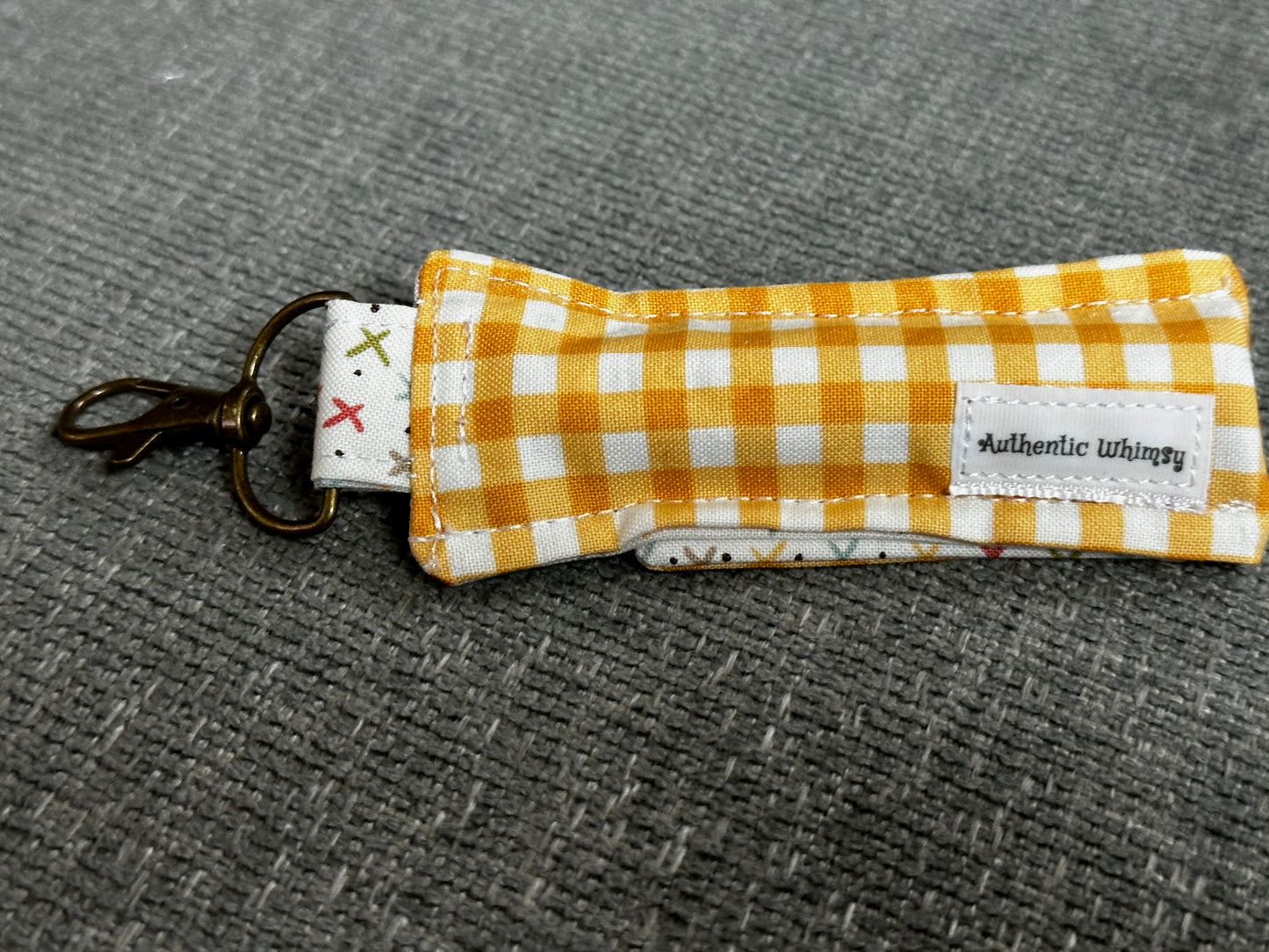 Lip Balm Holder - Yellow Gingham Fabric with White Interior