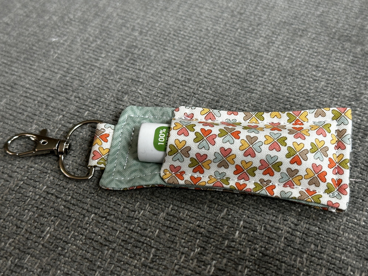 Lip Balm Holder - Multi-Color Clover Fabric with Blue Interior