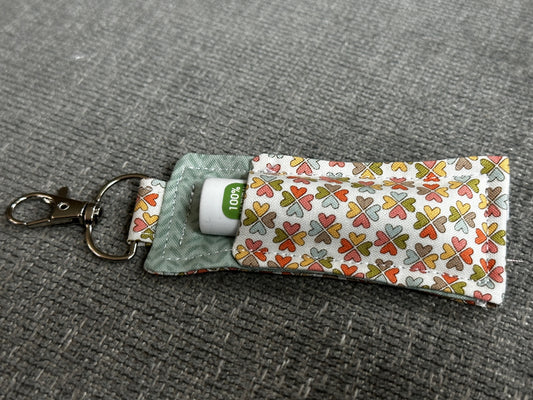 Lip Balm Holder - Multi-Color Clover Fabric with Blue Interior