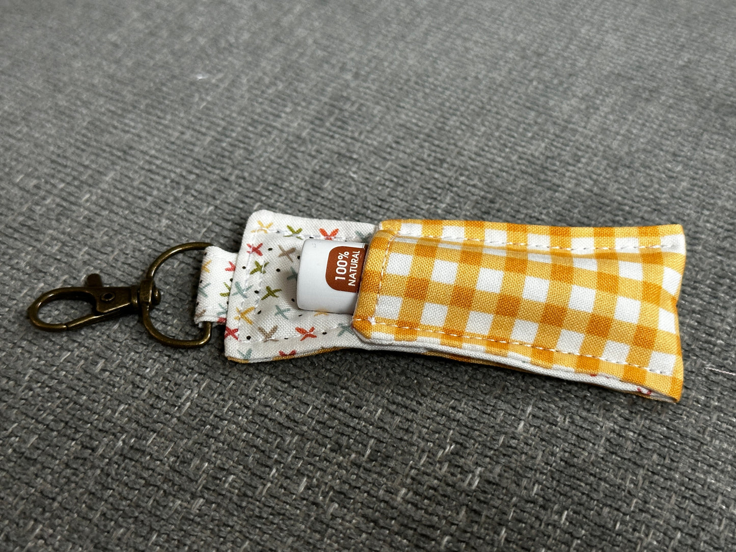 Lip Balm Holder - Yellow Gingham Fabric with White Interior