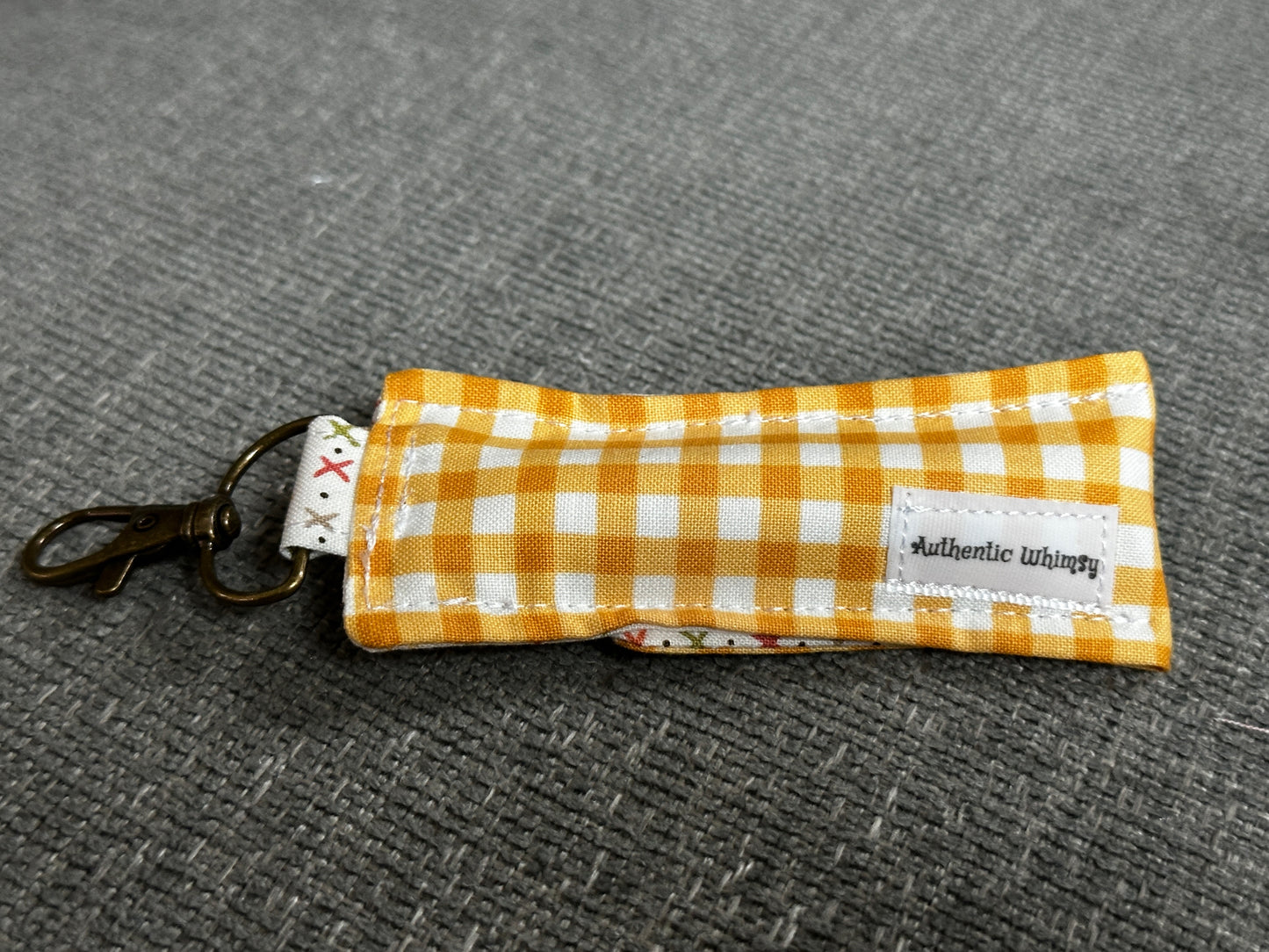 Lip Balm Holder - Yellow Gingham Fabric with White Interior