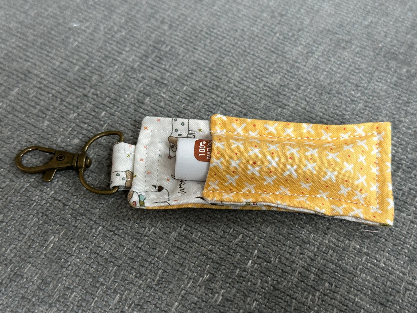 Lip Balm Holder - Yellow Gingham Fabric with White Interior