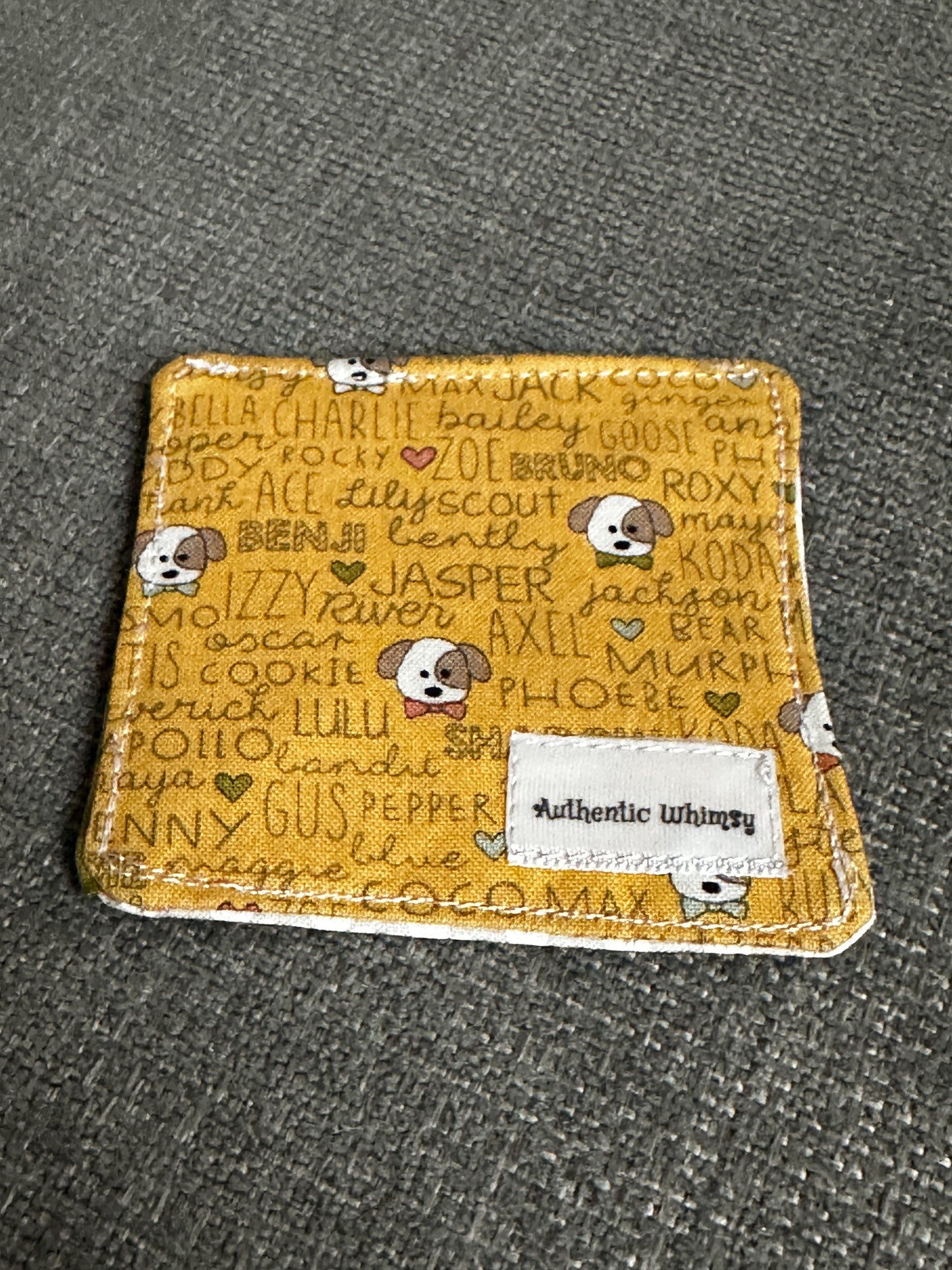 Corner Bookmark - Beige Fabric with Yellow Fabric with Dogs