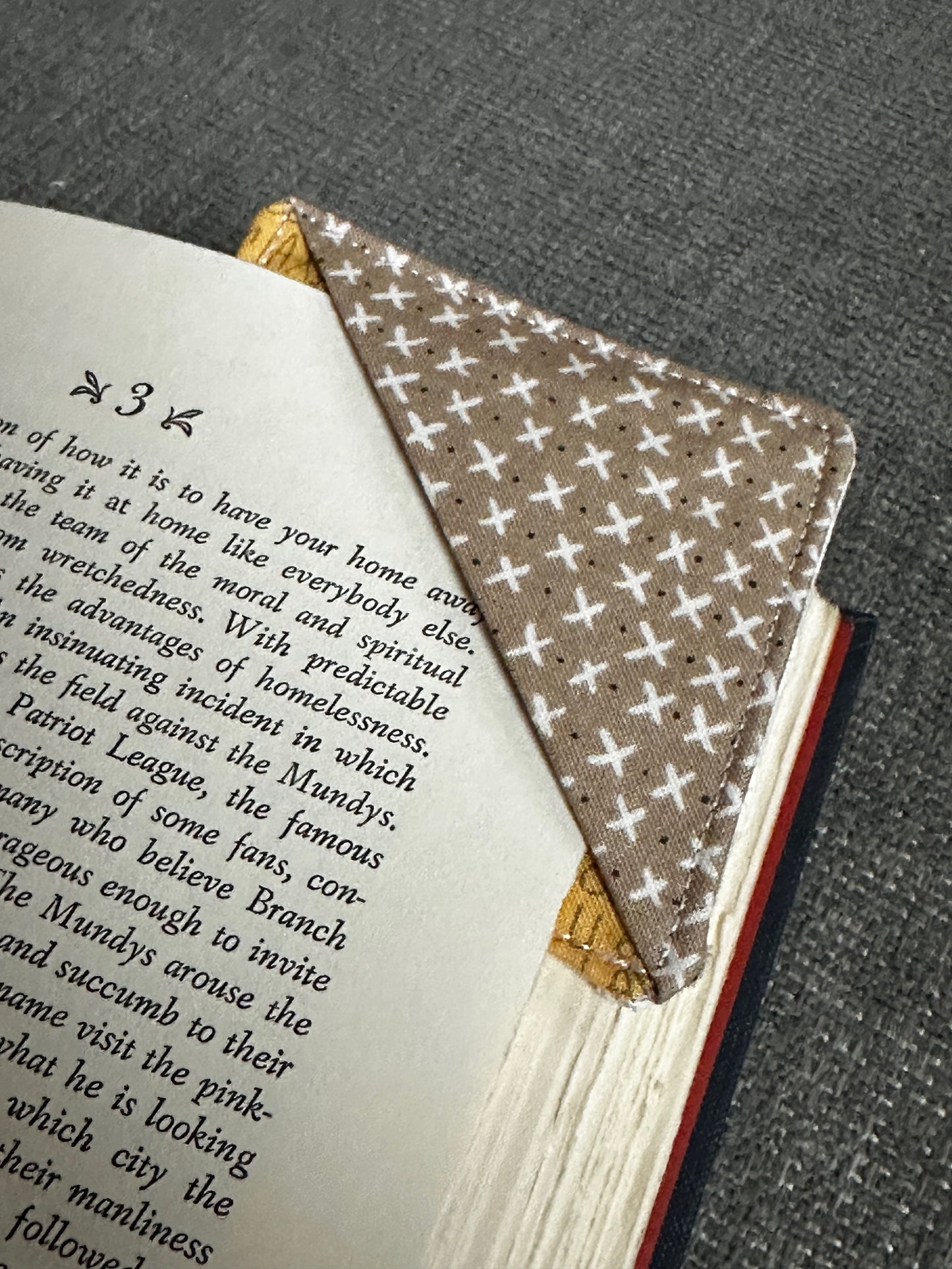 Corner Bookmark - Beige Fabric with Yellow Fabric with Dogs