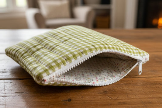 Green and white checkered pouch 