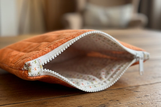 Orange quilted pouch 